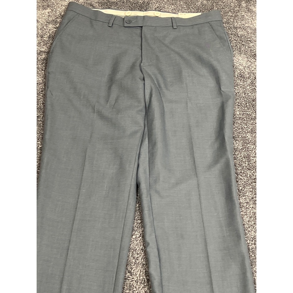 Ferrecci Hart Slim Fit Dress Pants Light Blue Sharkskin Mens 34W Unfinished Hem